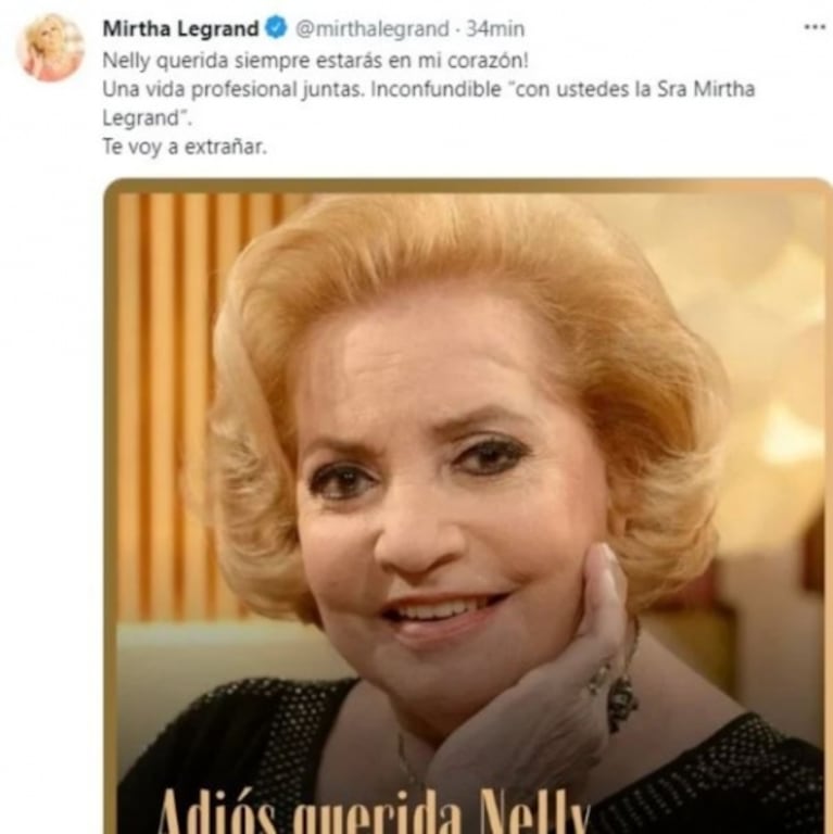 Mirtha Legrand despidió a Nelly Trenti con un conmovedor mensaje: "Yo la quería muchísimo"