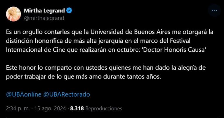 Mirtha Legrand en X.
