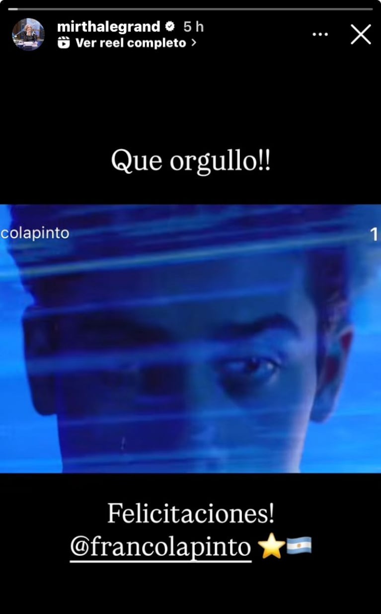 Mirtha Legrand felicitó a Franco Colapinto por su logro en la Fórmula 1 (Foto: captura de Instagram).