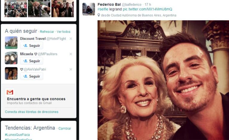 Mirtha Legrand posó divertida junto a Fede Bal (Foto: Twitter). 