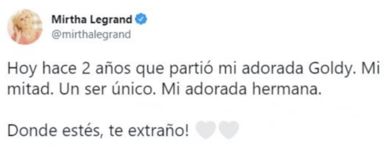 Mirtha Legrand recordó a Goldie a dos años de su muerte: "Te extraño" 