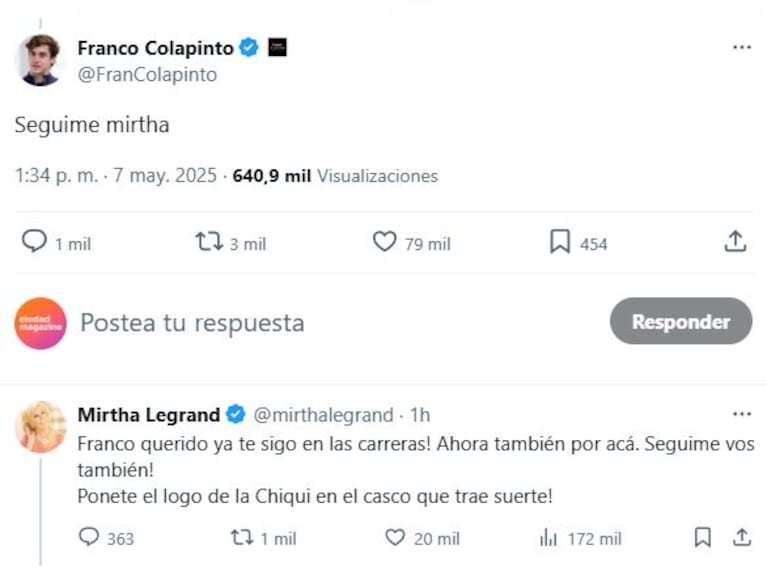 Mirtha Legrand respondió al pedido de Franco Colapinto y le hizo una particular sugerencia: “Trae suerte” 