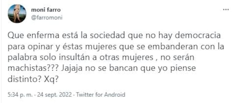 Mónica Farro salió con los tapones de punta contra Malena Pichot: "No se bancan que piense distinto"