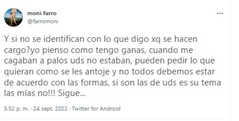 Mónica Farro salió con los tapones de punta contra Malena Pichot: "No se bancan que piense distinto"