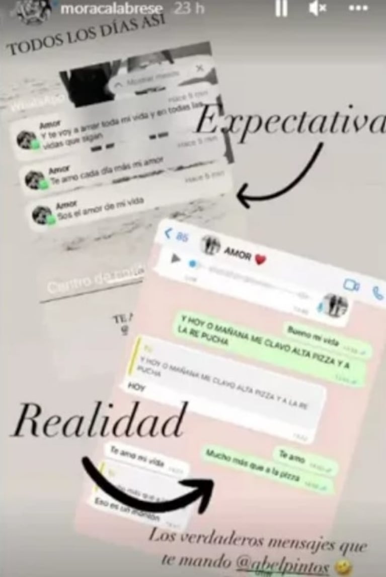 Mora Calabrese filtró sus divertidos mensajes por WhatsApp con Abel Pintos