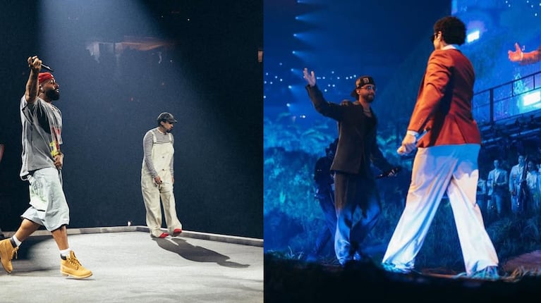 Mora y Eladio Carrión con Bad Bunny en Puerto Rico. Fotos: prensa