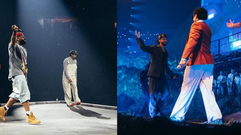 Mora y Eladio Carrión con Bad Bunny en Puerto Rico. Fotos: prensa