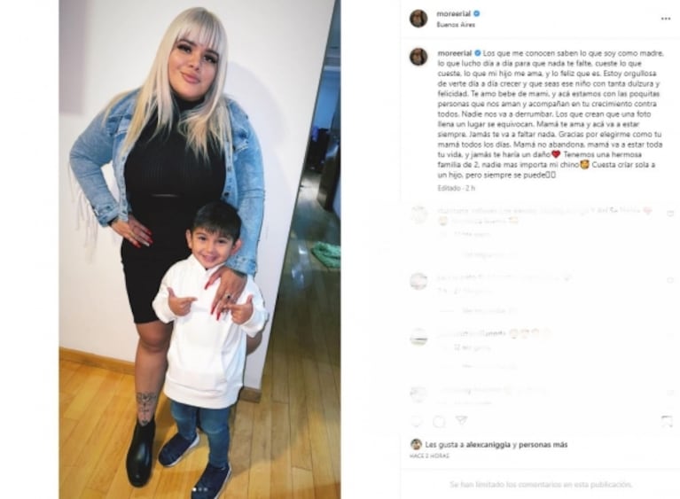 More Rial compartió un tremendo descargo junto a varias fotos con su hijo:  "Acá estamos, con las poquitas personas que nos aman"