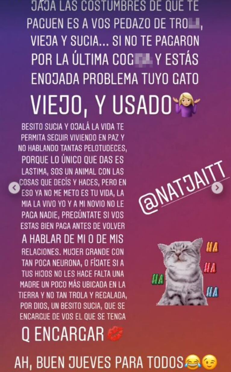 More Rial, furiosa con Natacha Jaitt por un repudiable comentario: "Lo único que das es lástima"
