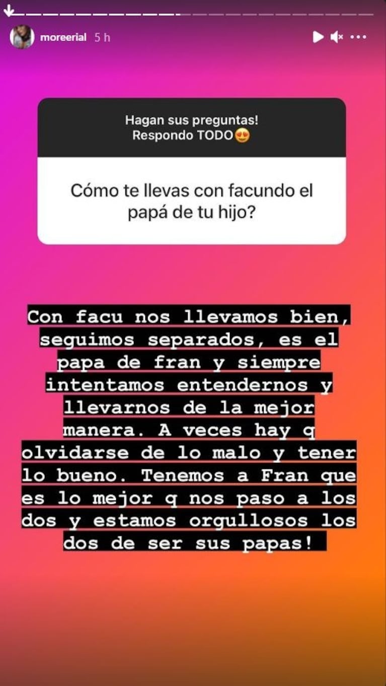 More Rial habló de su vínculo con Ambrosioni, con quien tiene a su pequeño Francesco: "A veces hay que olvidarse de lo malo, con Facu nos llevamos bien"