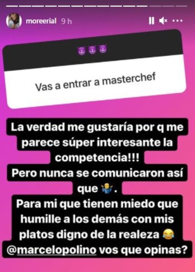 More Rial, pícara sobre por qué cree que no la llaman para incorporarse a MasterChef Celebrity: "Tienen miedo de que los humille"