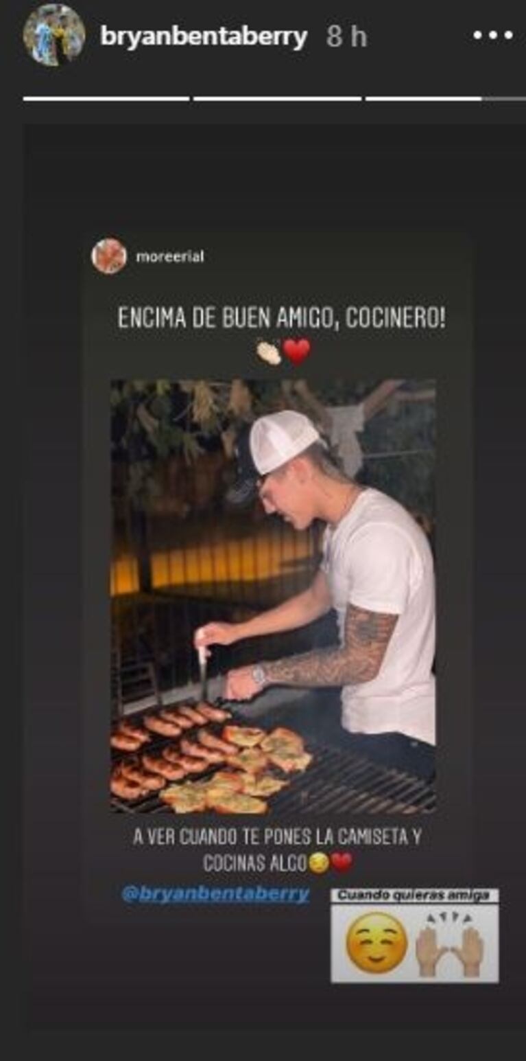More Rial y sus "mensajes buena onda" con Bryan Bentaberry, su nuevo amigo futbolista: "A ver cuando cocinás algo"