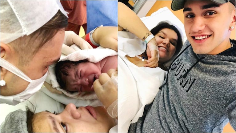 Morena Rial publicó la primera foto, a segundos de dar a luz a Francesco (Fotos: Instagram y Captura de Instagram Stories)