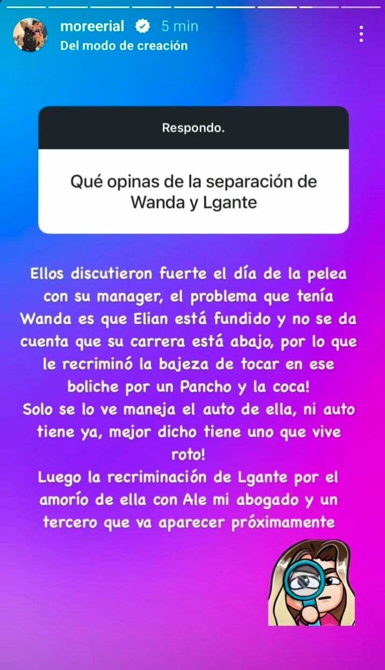 Morena Rial reveló por qué se habrían separado L-Gante y Wanda Nara (Foto: Instagram @moreerial)