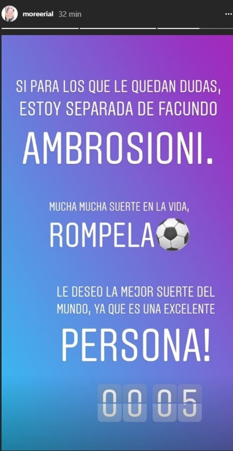 Morena Rial se separó de Facundo Ambrosioni: "Terminamos una relación sana y sincera, de amor verdadero"