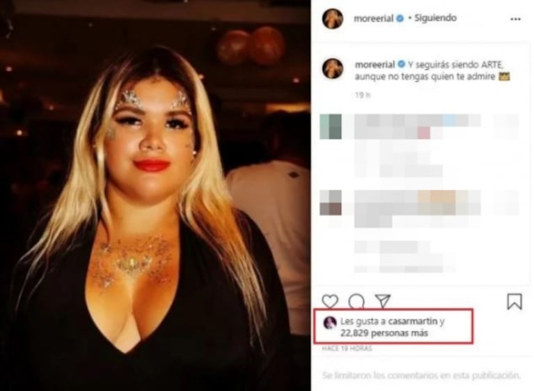 Morena Rial y el sorpresivo "me gusta" de su ex Martín Casar, tras compartir una foto súper sexy en las redes