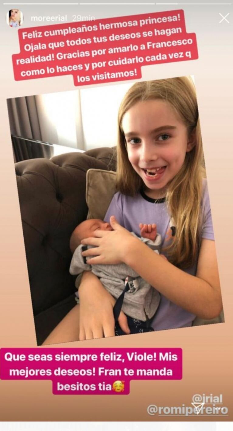 Morena Rial y un tierno saludo a la hija de Romina Pereiro por su cumple: "Fran te manda besitos, tía"