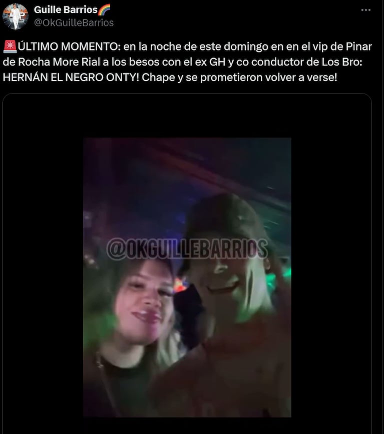Morena y El Negro Onty en un boliche. Foto: X | okguillebarrios