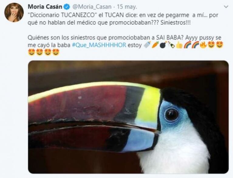 Moria Casán calificó a Yanina Latorre de "tucán con gripe" y le dedicó irónicos tweets: "¿No es divino este ranfástido?"