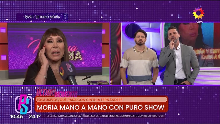 Moria Casán habló en Puro Show del regreso de Cinthia Fernández a su programa después del tenso cruce en redes sociales (Foto: captura de eltrece).