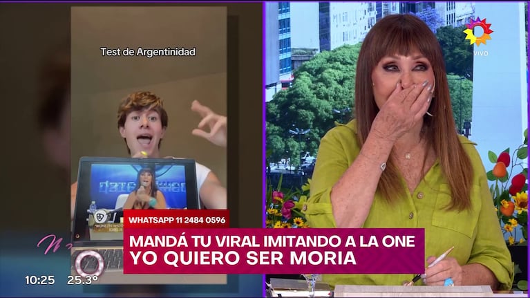Moria Casán impactada por cómo la imitó Dante Ortega (Foto: captura de eltrece).