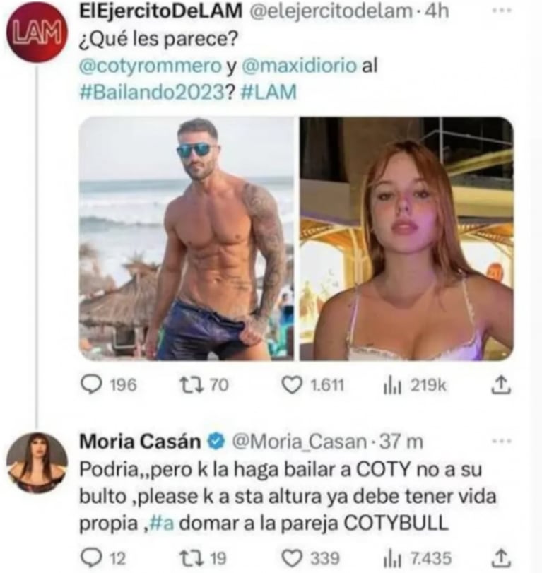 Moria Casán le dedicó un picantísimo comentario a Maxi Diorio, el compañero de Coti Romero en Bailando 2023