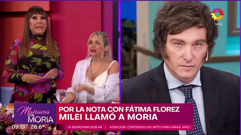 Moria Casán, Naza Di Serio, Javier Milei (Foto: captura de eltrece).