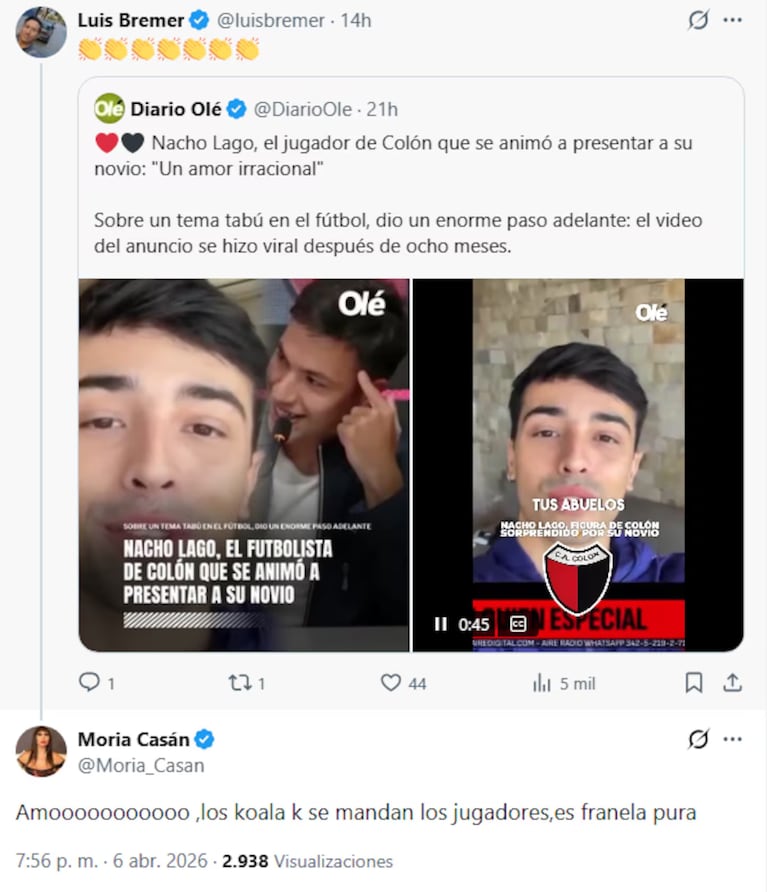 Moria Casán reaccionó al video del jugador de fútbol con su novio y dejó una fuerte reflexión