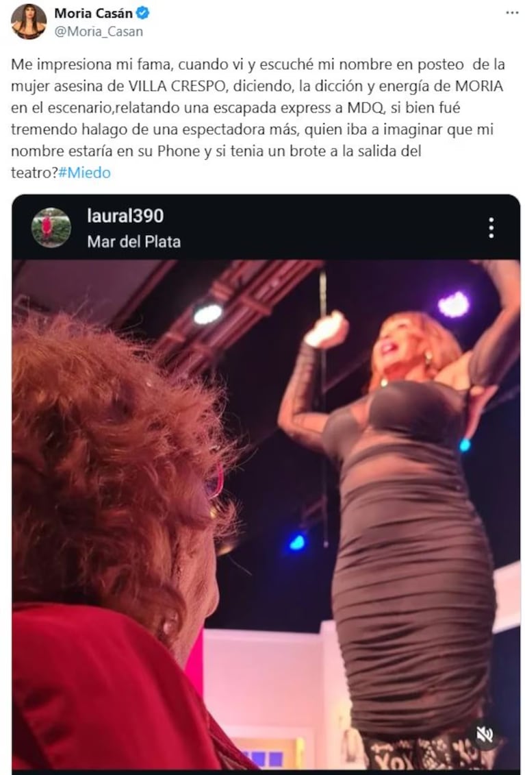 Moria Casán recordó el día que estuvo a metros de la asesina de Villa Crespo y desató un escándalo. Credito:X/@moria_laone
