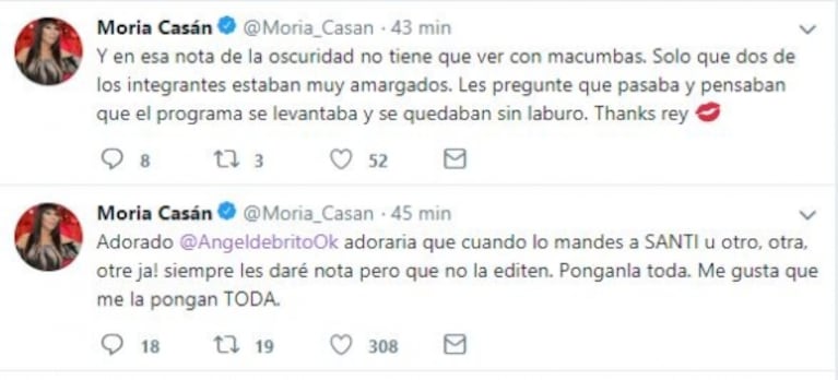 Moria Casán reveló por qué dijo que "Intrusos estaba muy oscuro" en el polémico audio sobre el programa y Rial