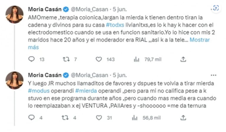 Moria Casán se metió de lleno en la escandalosa pelea entre Morena Rial y su papá Jorge