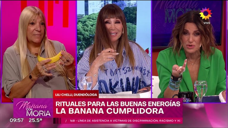 Moria Casán y el ritual ancestral de la banana, junto a la duendóloga Lili Chelli.
