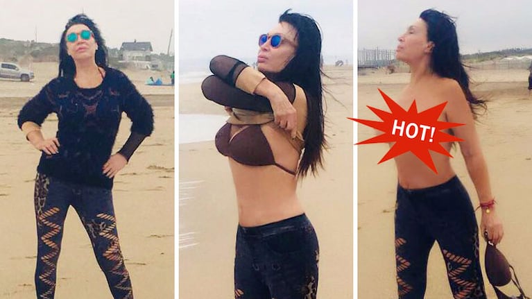 Moria Casán y su topless playero en Mar del Plata. Foto: Twitter