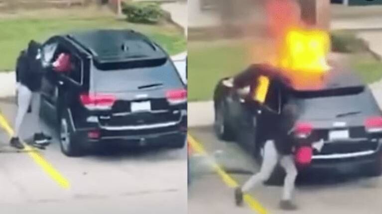 Mujer incendia el auto de su novio por supuesta infidelidad y se quema la cara