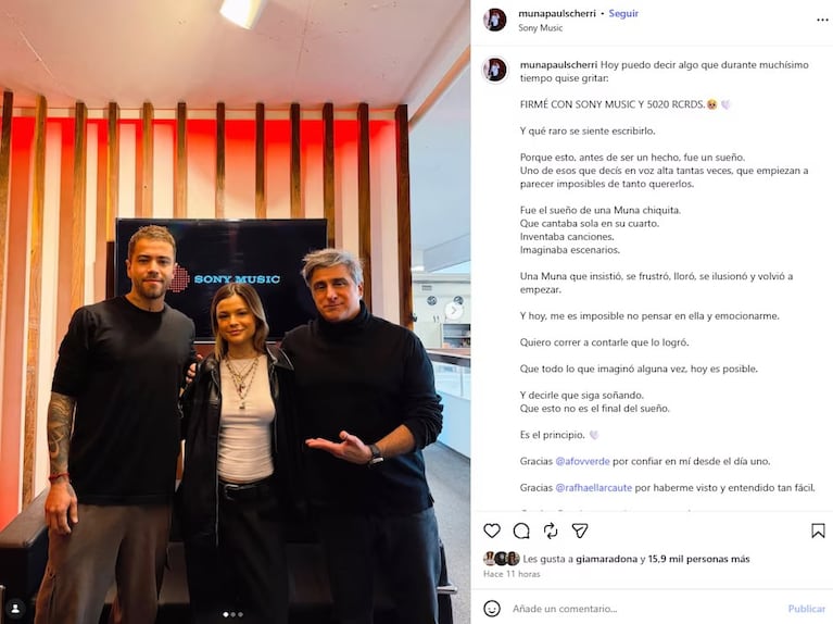 Muna Pauls Cherri celebró su incorporación a Sony Music junto a los referentes de la industria discográfica