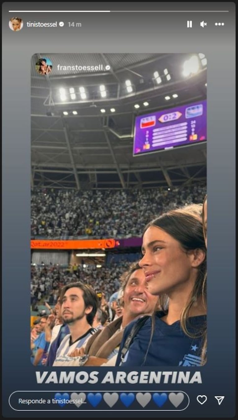 Mundial Qatar 2022: Tini Stoessel alentó a Rodrigo De Paul y celebró la clasificación de Argentina