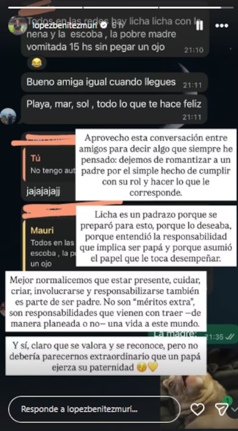 Muri López Benítez hizo una fuerte reflexión tras el video viral de Lisandro Martínez con su hija Aurora. Crédito: Instagram