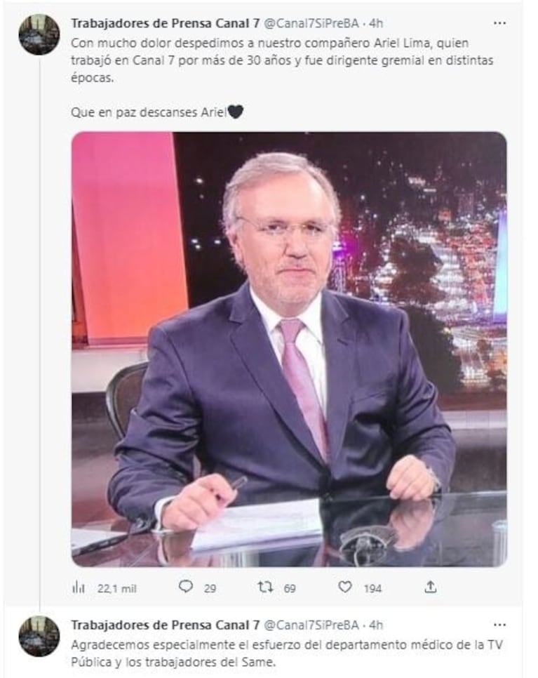 Murió Ariel Lima Feijoo, histórico periodista de la TV Pública