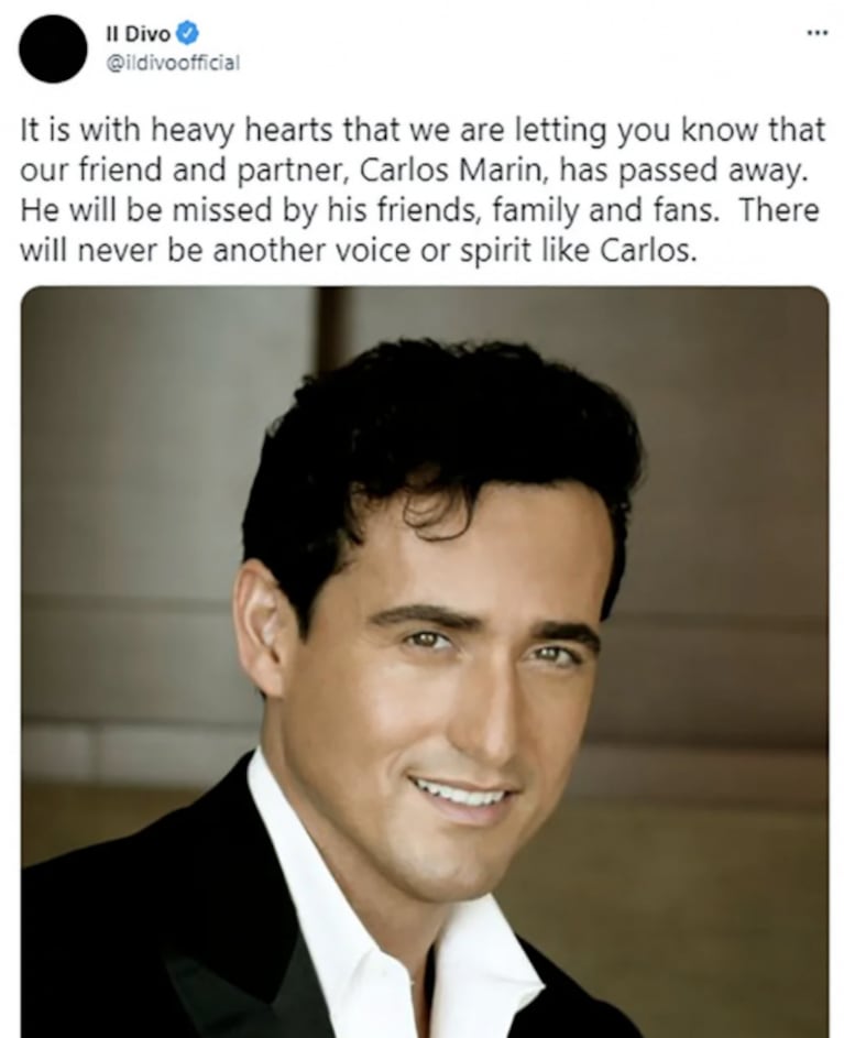 Murió Carlos Marín, cantante español de Il Divo, a sus 53 años: estaba internado por covid 