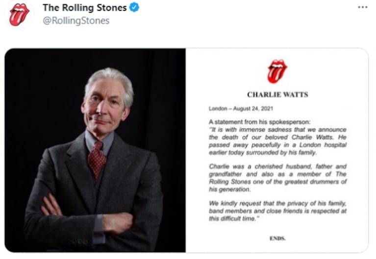 Murió Charlie Watts, el baterista de los Rolling Stones, a sus 80 años: adiós a una leyenda del rock 