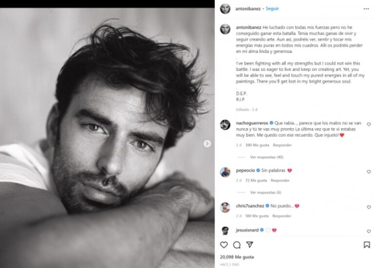 Murió el actor Antonio Ibáñez a sus 34 años y dejó un conmovedor posteo de despedida: "Tenía muchas ganas de vivir"