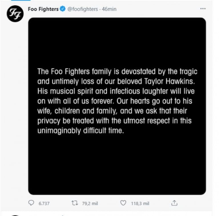 Murió el baterista de los Foo Fighters en Colombia, a una semana de haber tocado en Argentina