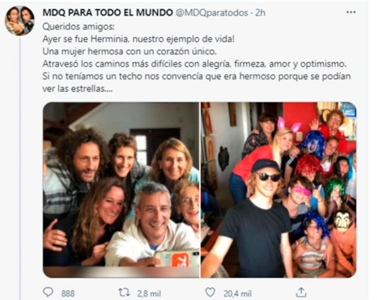 Murió Herminia Weinbaum, la mamá de los conductores de MDQ Para Todo el Mundo: "Te amamos con todo el corazón"