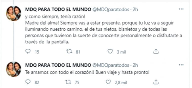 Murió Herminia Weinbaum, la mamá de los conductores de MDQ Para Todo el Mundo: "Te amamos con todo el corazón"