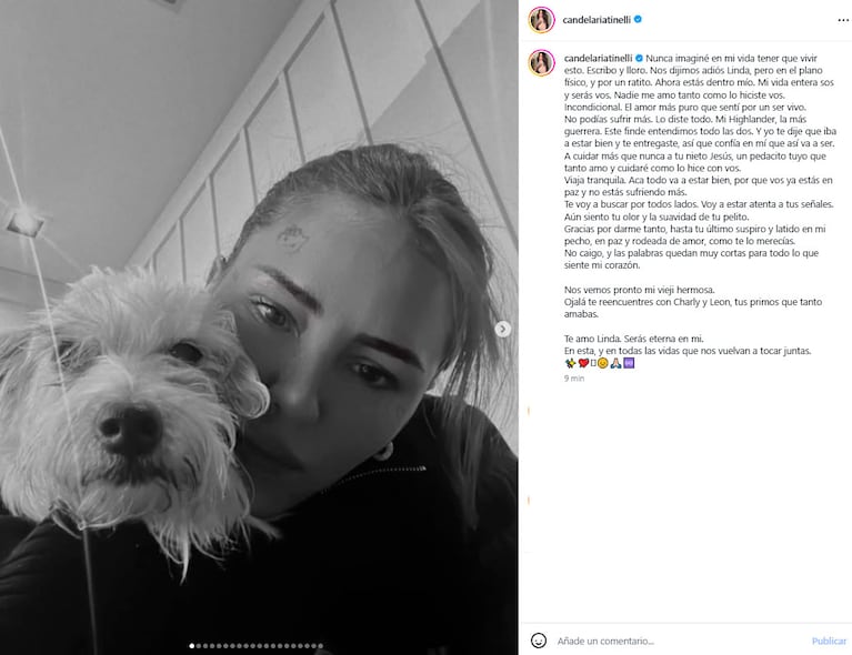 Murió Linda, la perrita de Cande Tinelli tras 14 años juntas