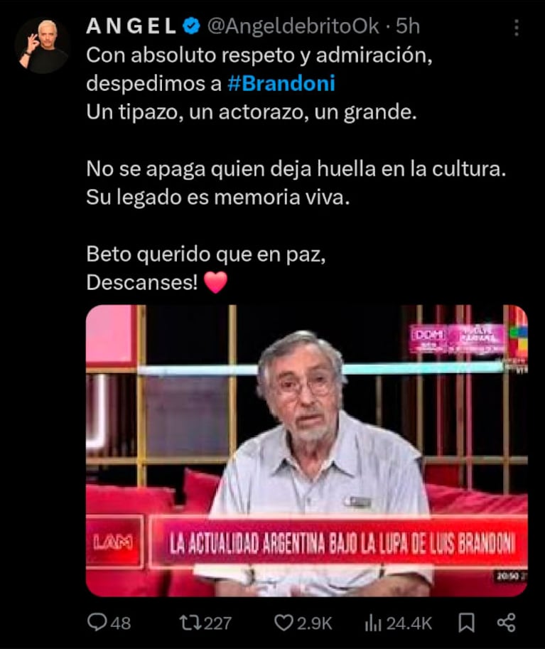 Murió Luis Brandoni a los 86 años: así lo despidieron los famosos (Foto de X)