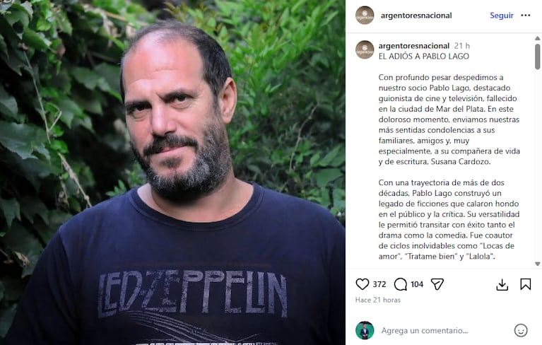 Murió Pablo Lago: el autor de La Leona, Lalola y Tratame bien tenía 56 años | Créditos: Instagram