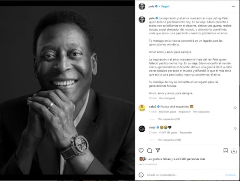 Murió Pelé: el triple campeón mundial tenía 82 años