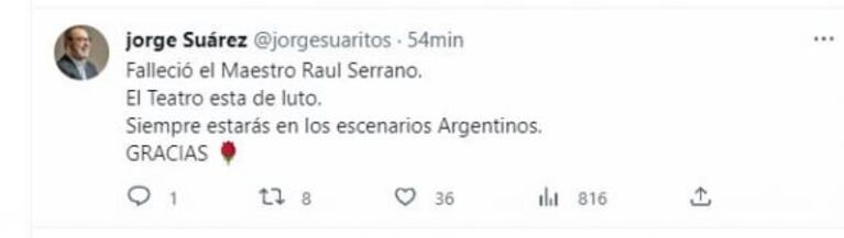 Murió Raúl Serrano, maestro de actores en Argentina