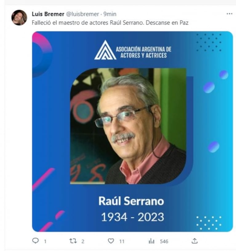 Murió Raúl Serrano, maestro de actores en Argentina